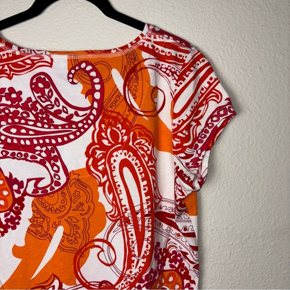 Liz Claiborne T-Shirt woman's size large paisley print red orange white v-neck - Picture 10 of 16